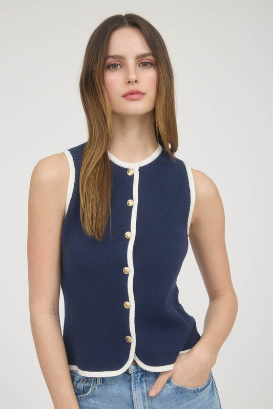 GOLD BUTTON NAVY VEST