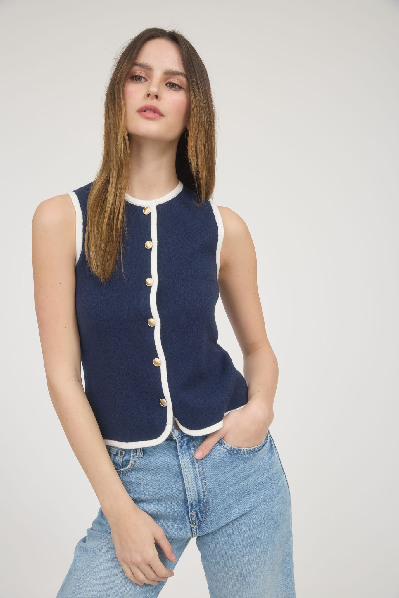 GOLD BUTTON NAVY VEST