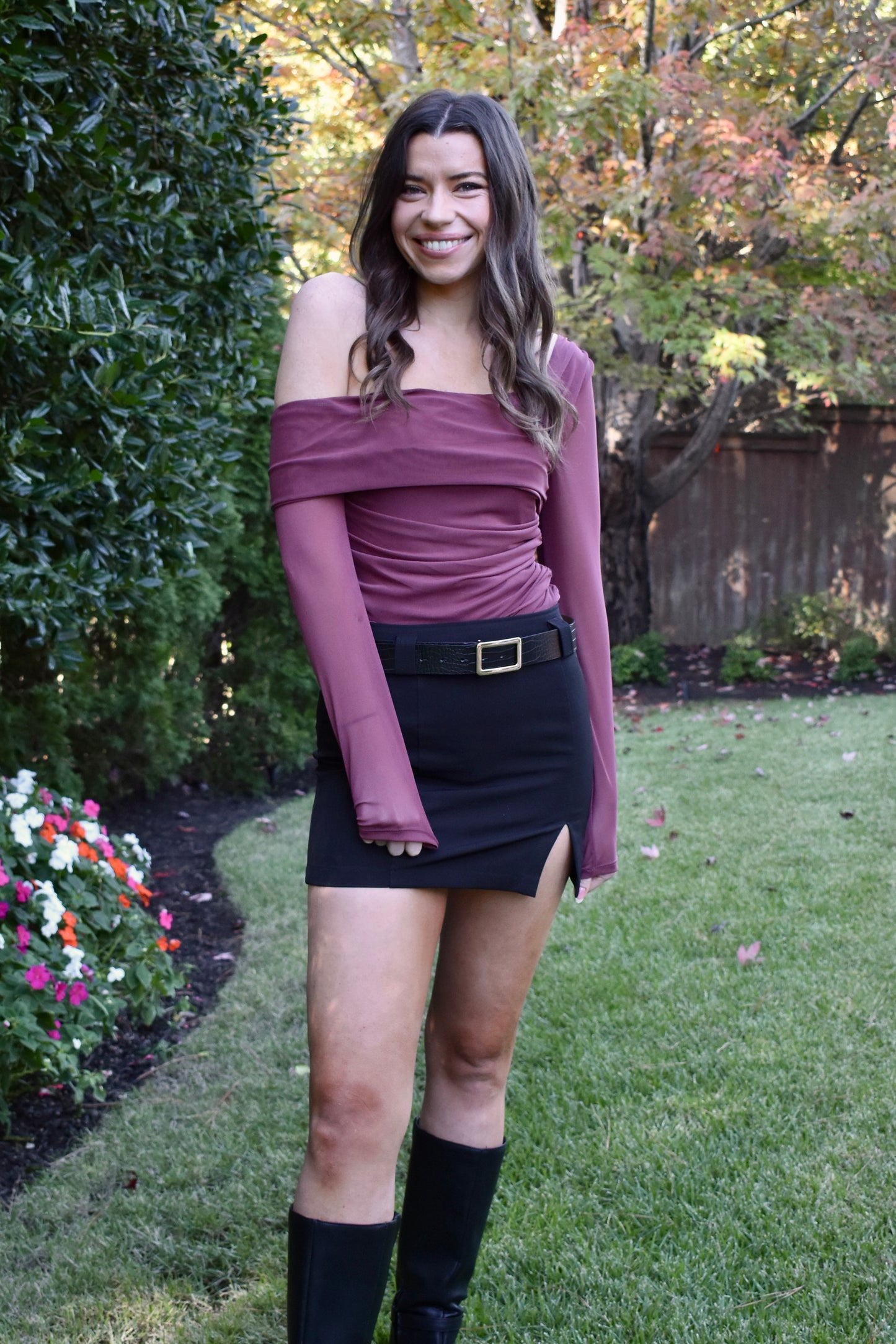 BROWN MESH LONG SLEEVE TOP