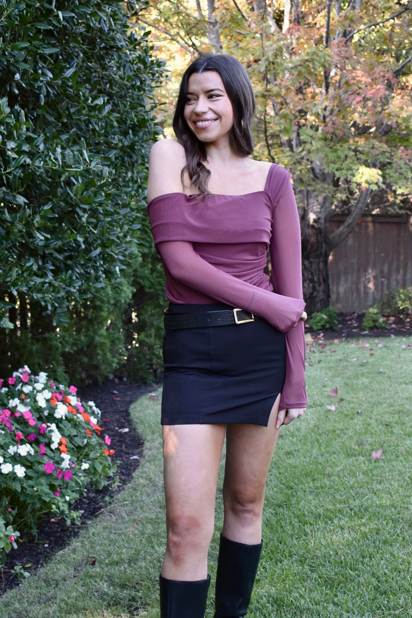 BROWN MESH LONG SLEEVE TOP