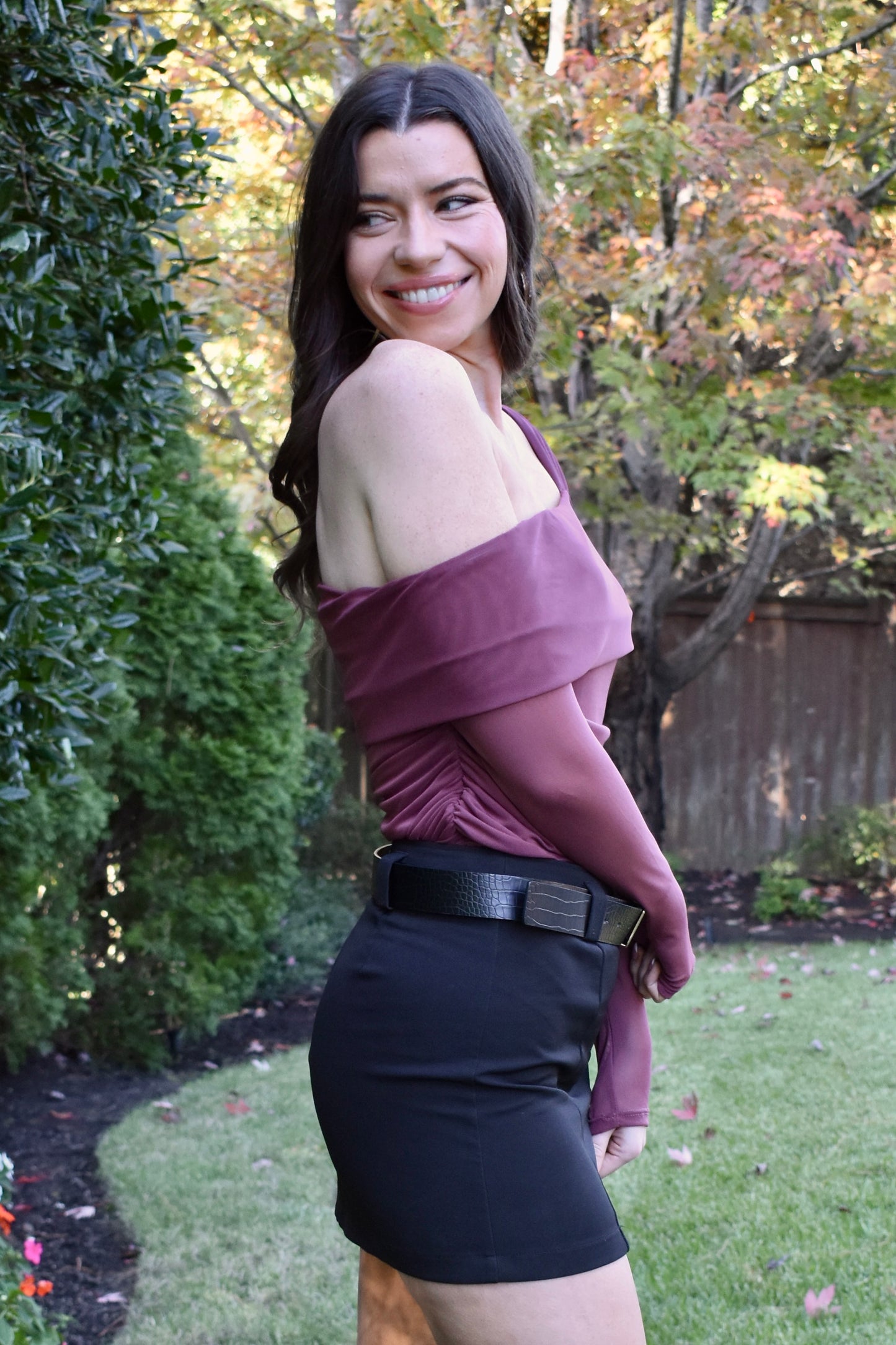 BROWN MESH LONG SLEEVE TOP