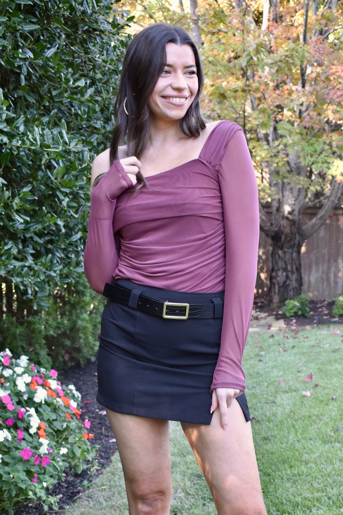 BROWN MESH LONG SLEEVE TOP