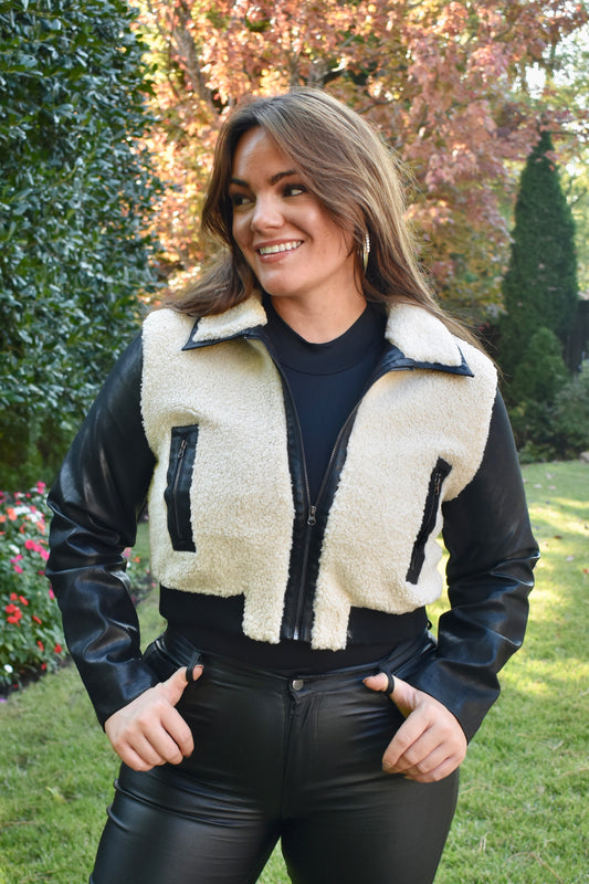 BLACK AND CREAM SHERPA JACKET