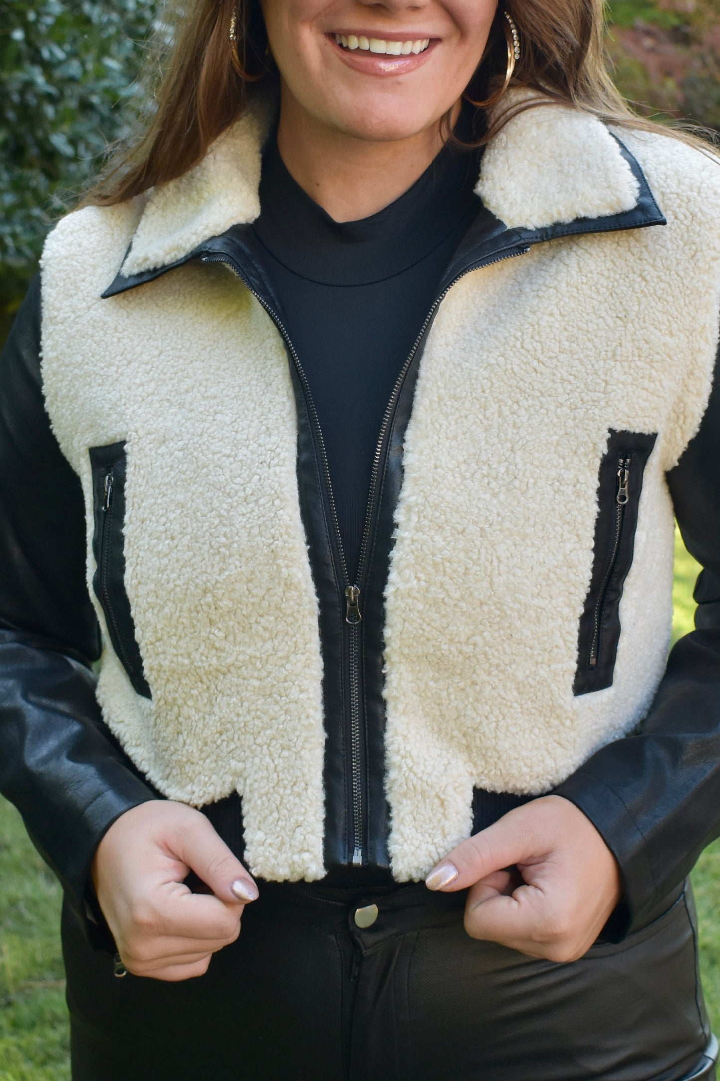 BLACK AND CREAM SHERPA JACKET