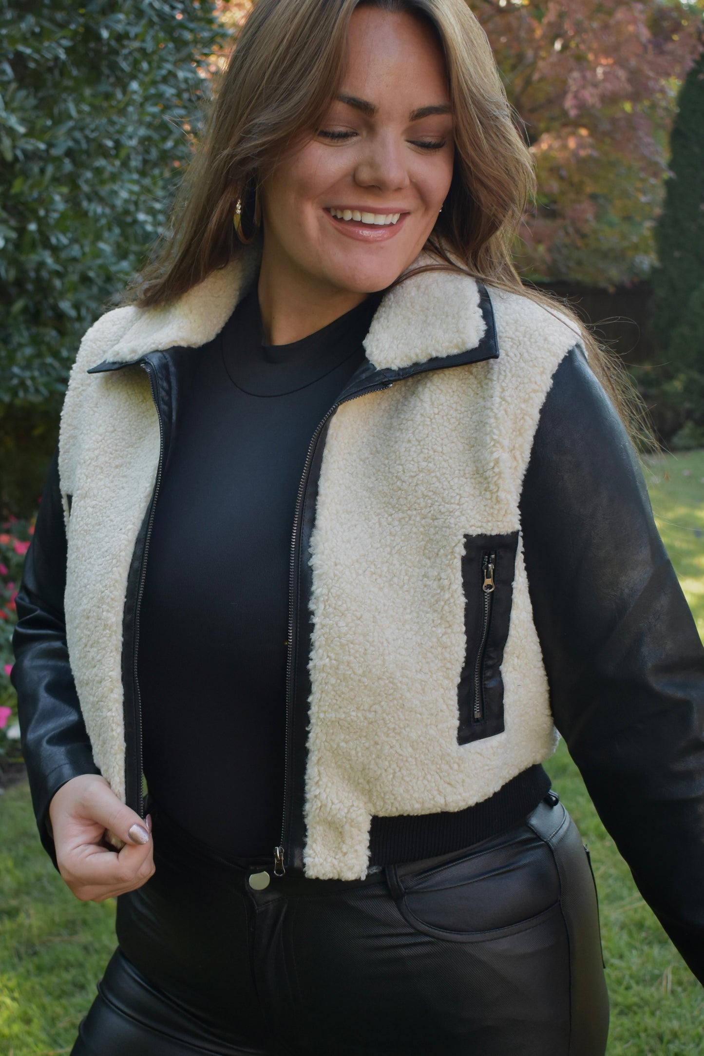 BLACK AND CREAM SHERPA JACKET