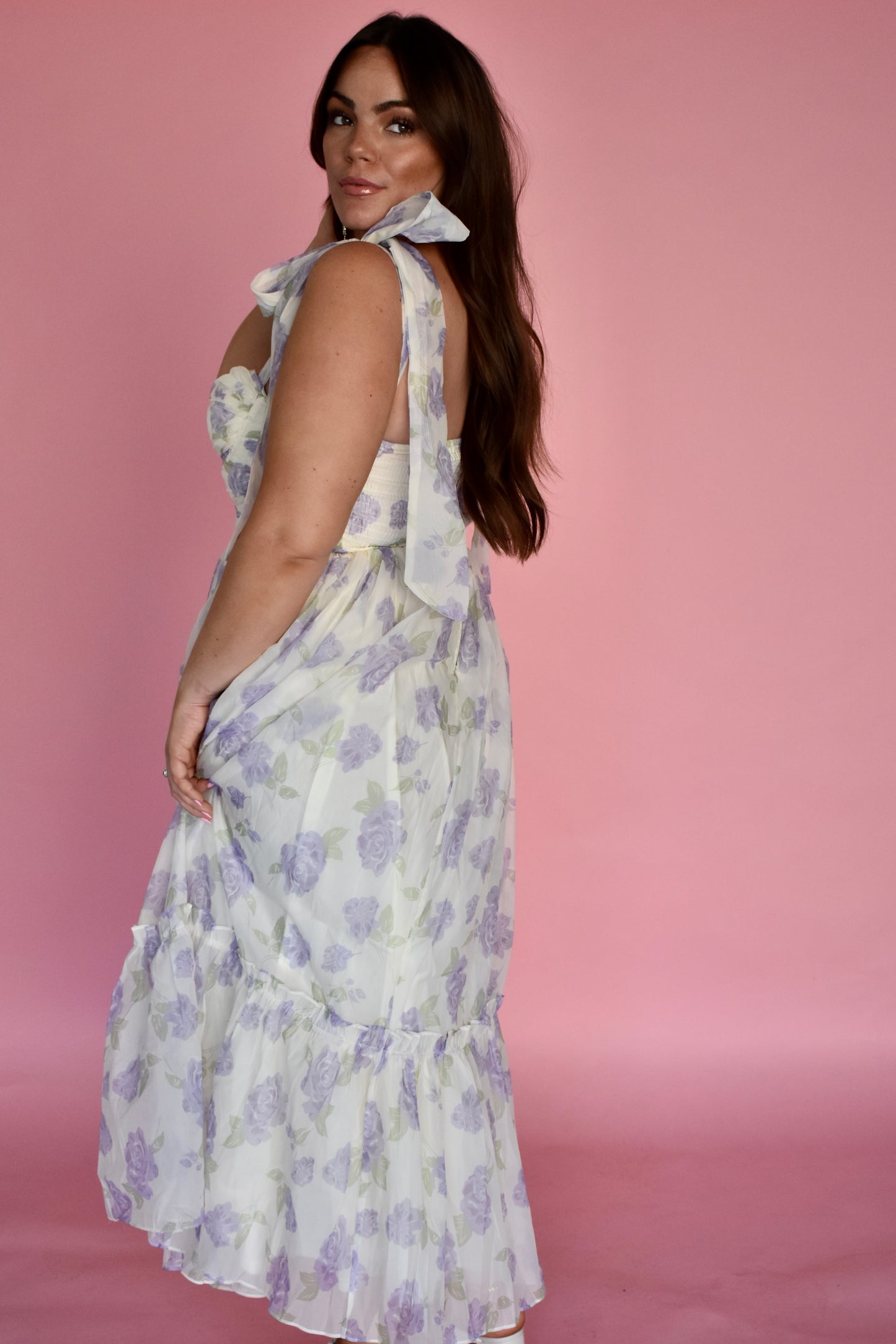 LAVENDER FLORAL MIDI DRESS