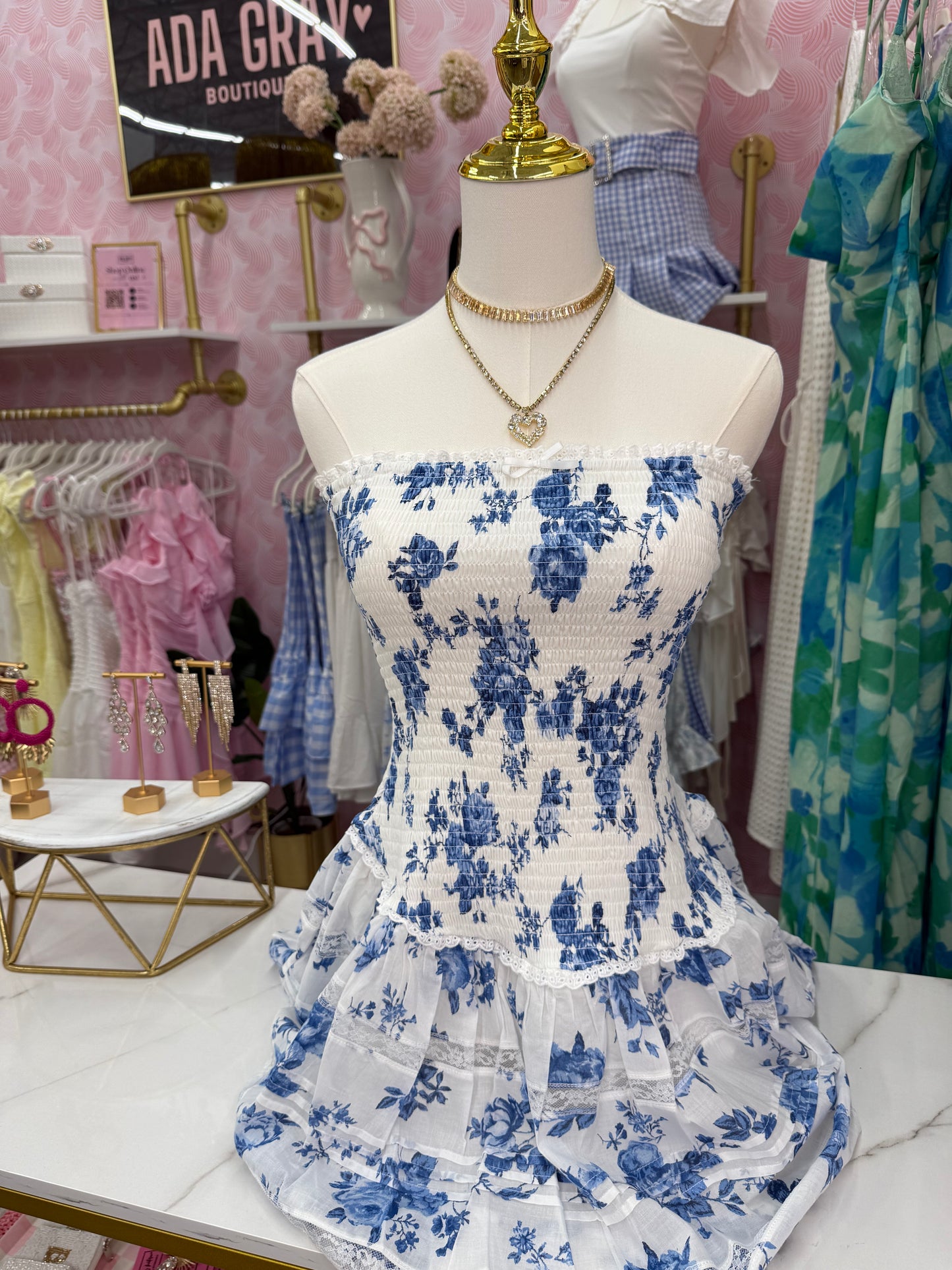 BLUE FLORAL MINI DRESS