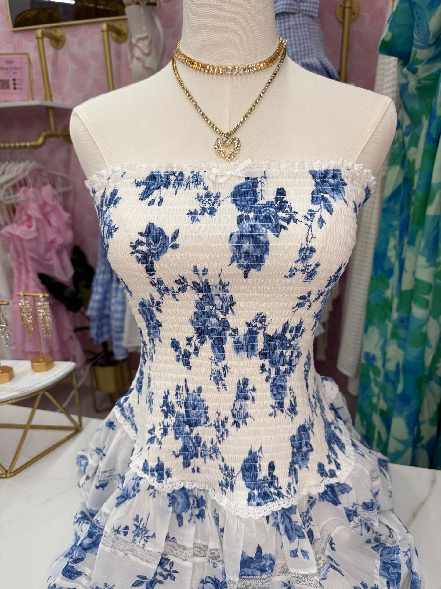 BLUE FLORAL MINI DRESS