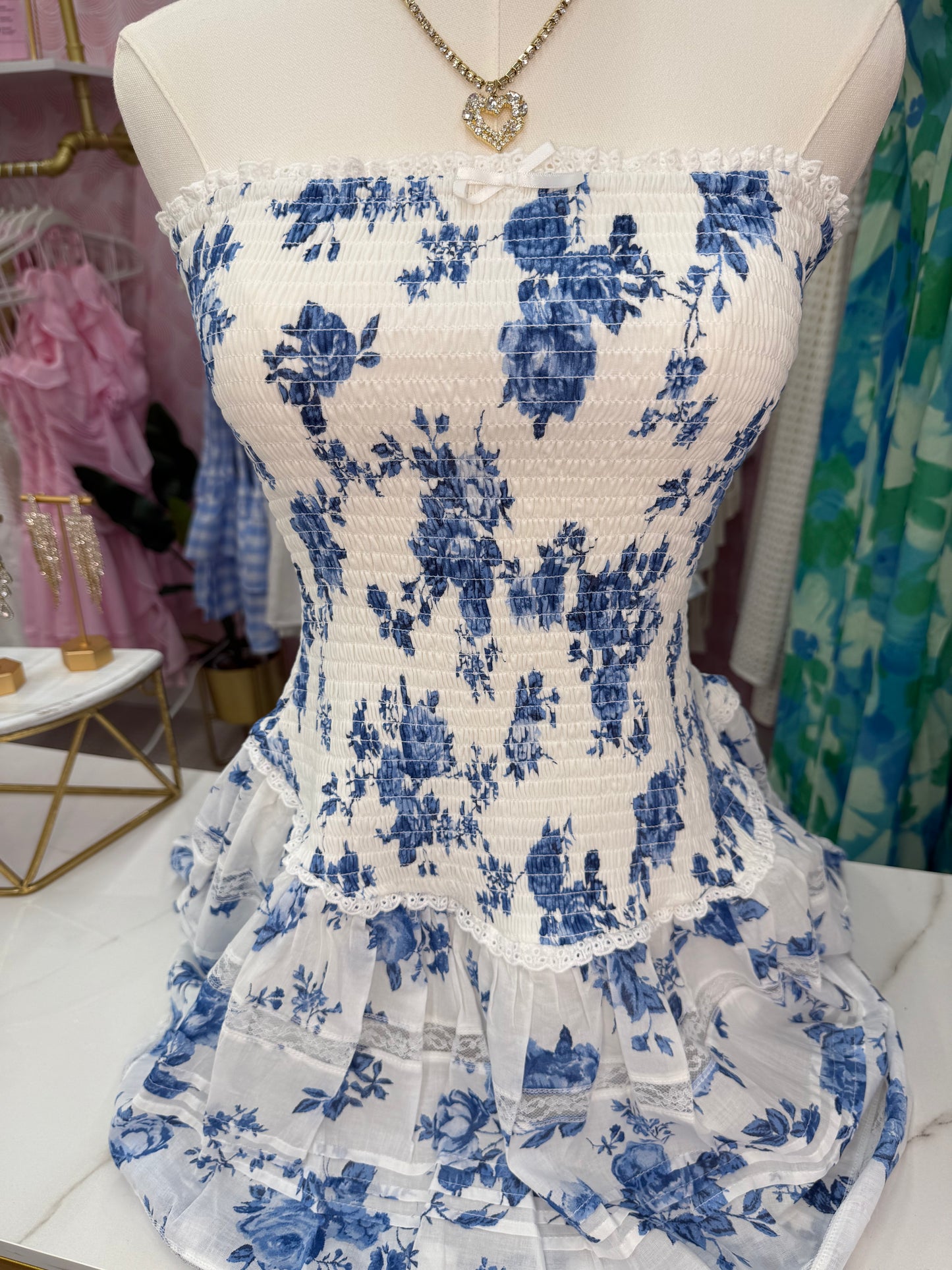 BLUE FLORAL MINI DRESS