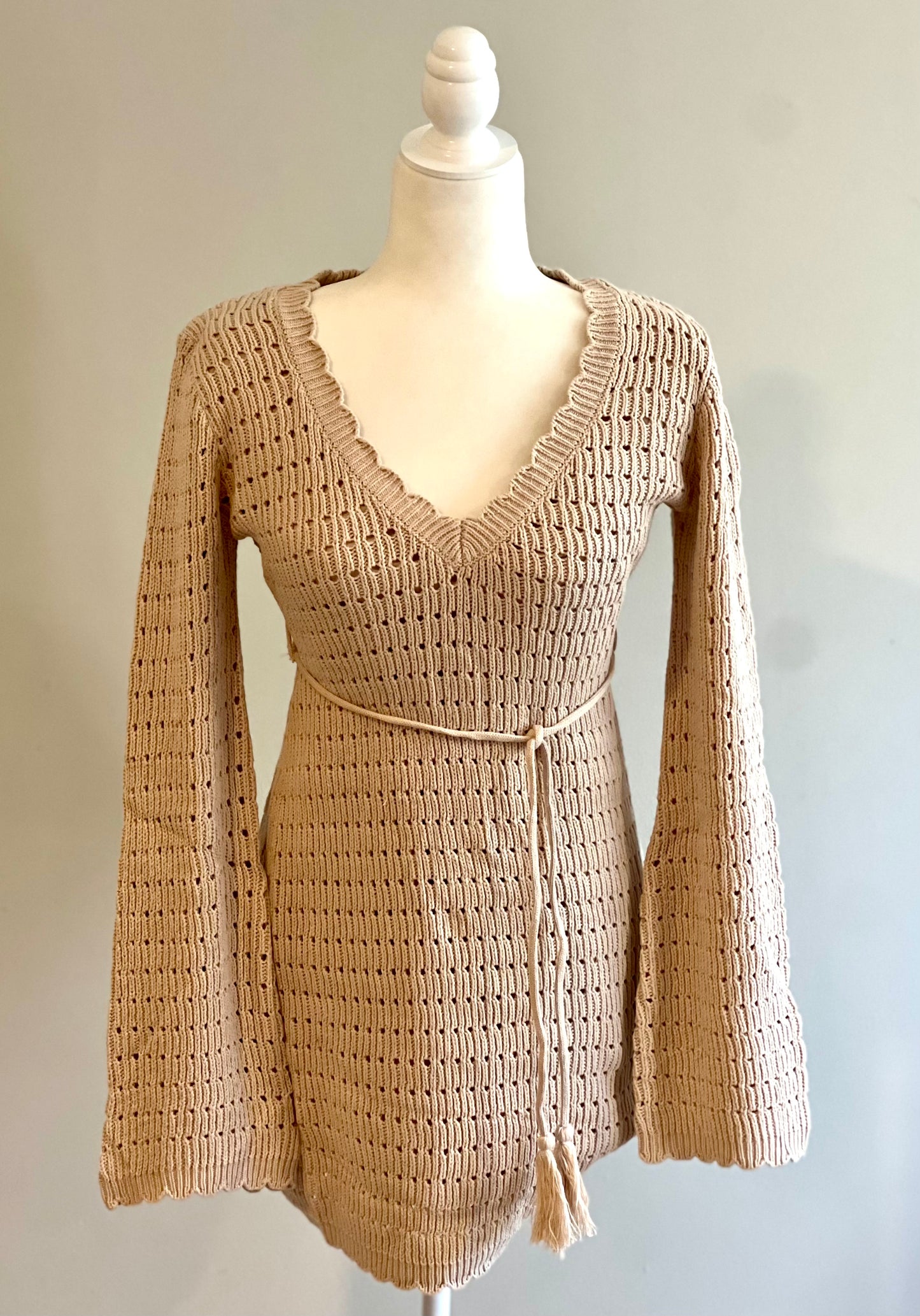 SAND CROCHET MINI DRESS