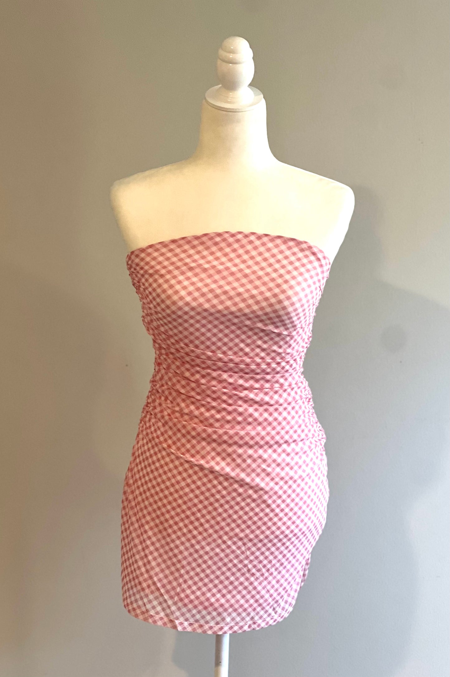 PINK GINGHAM MINI DRESS