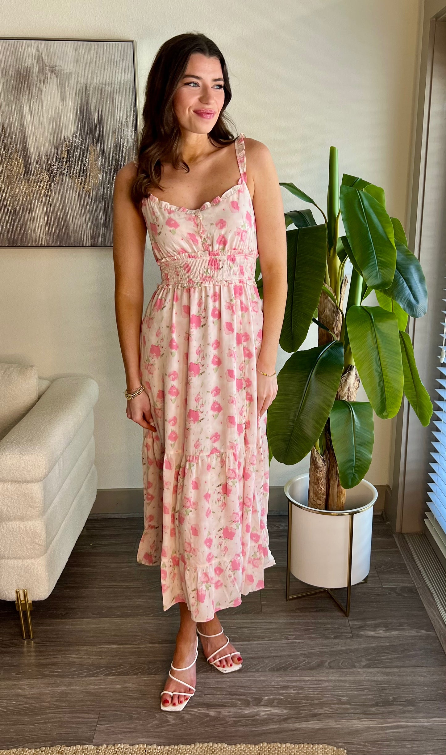 PINK FLORAL MIDI DRESS