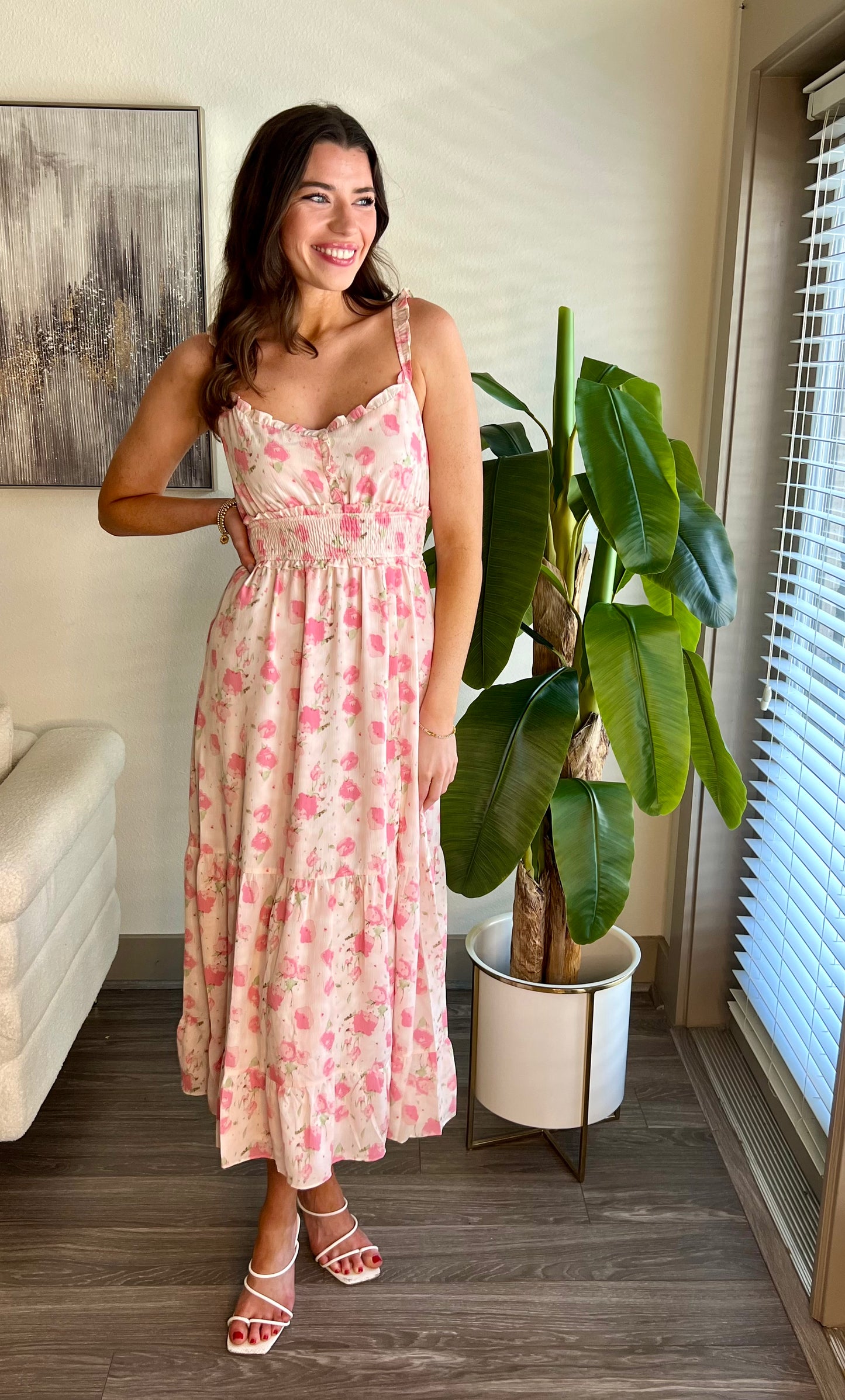 PINK FLORAL MIDI DRESS