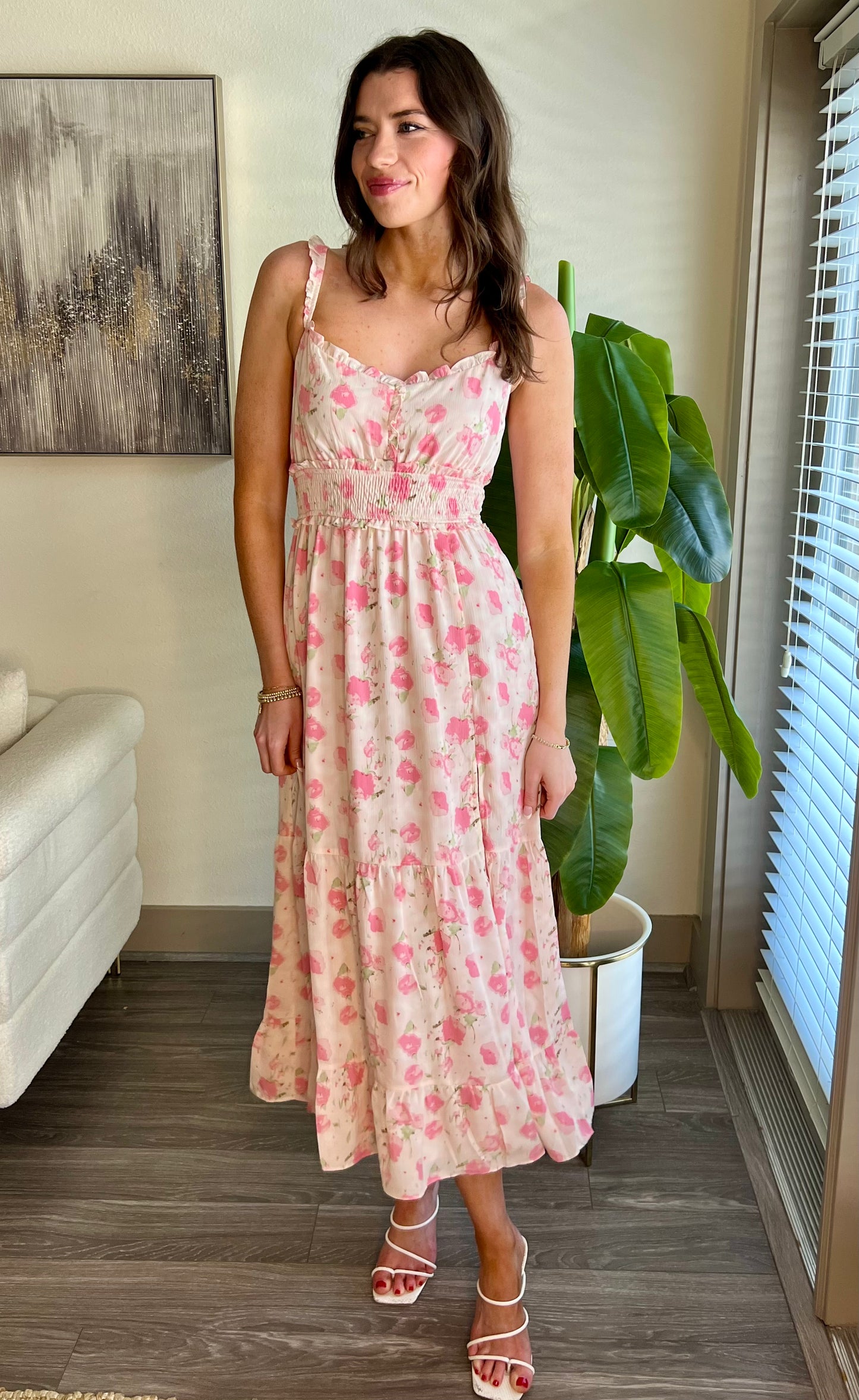 PINK FLORAL MIDI DRESS