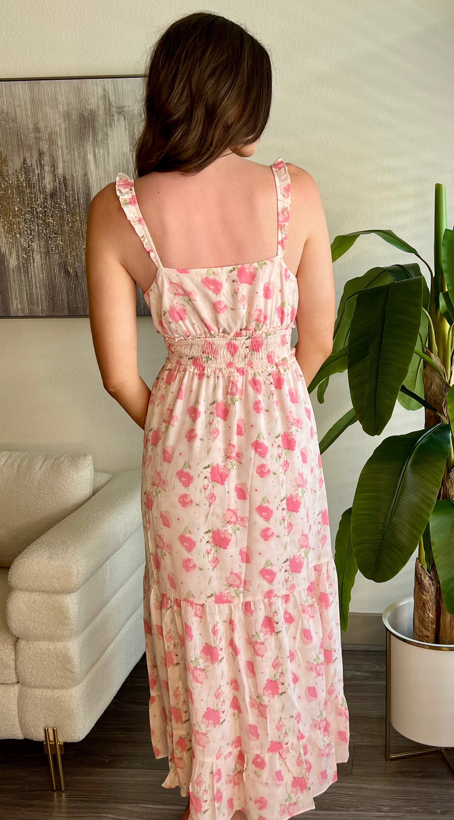 PINK FLORAL MIDI DRESS