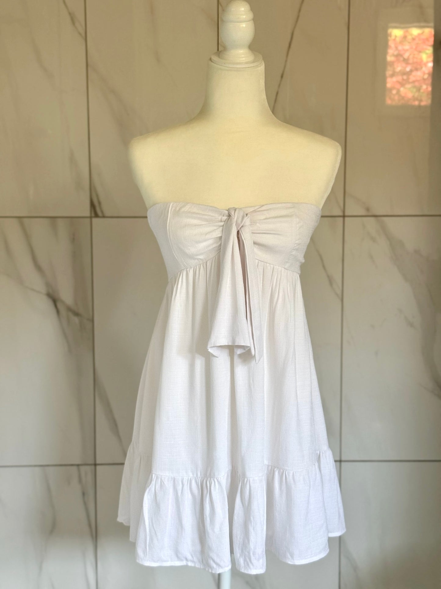 WHITE FRONT TIE MINI DRESS