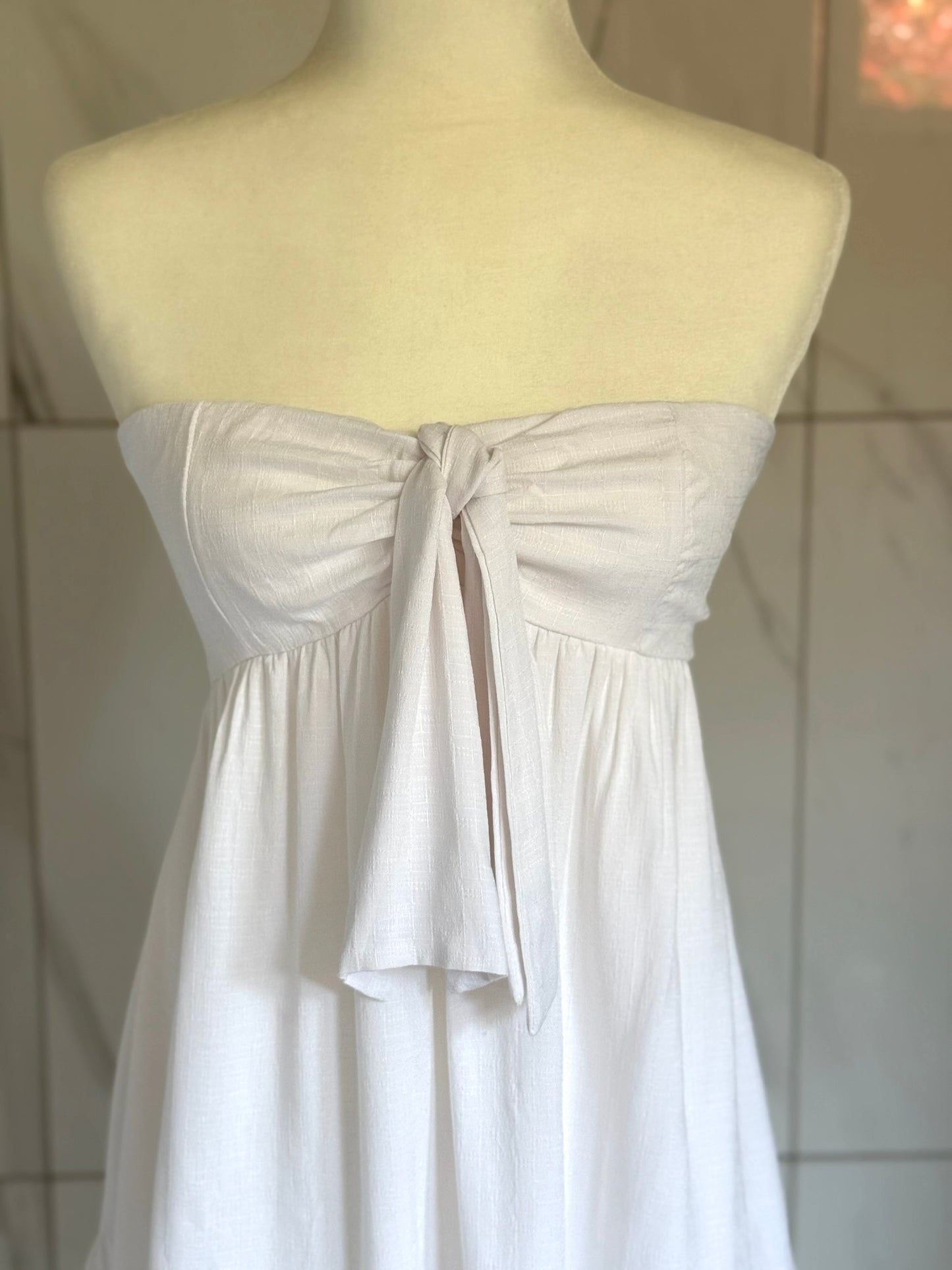 WHITE FRONT TIE MINI DRESS