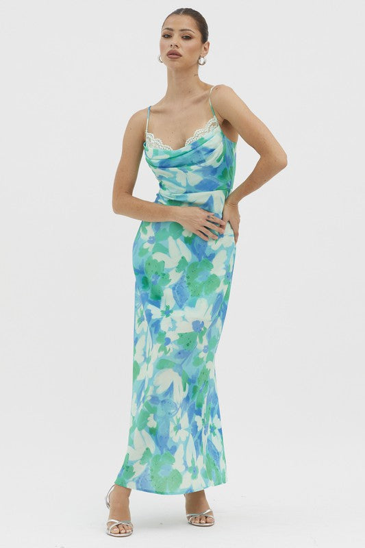 GREEN AND BLUE FLORAL MAXI DRESS L GREEN AND BLUE FLORAL MAXI DRESS L