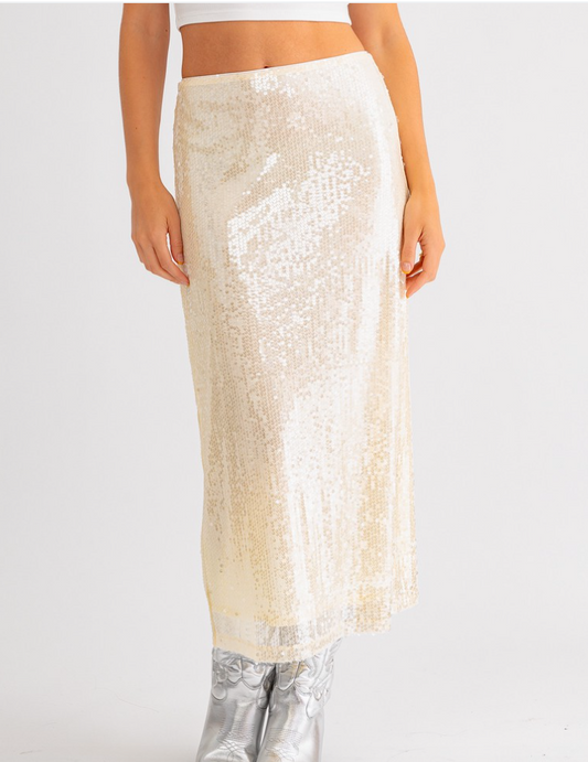 CREAM SEQUIN MIDI SKIRT