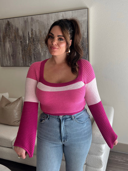 PINK COLOR BLOCK SWEATER
