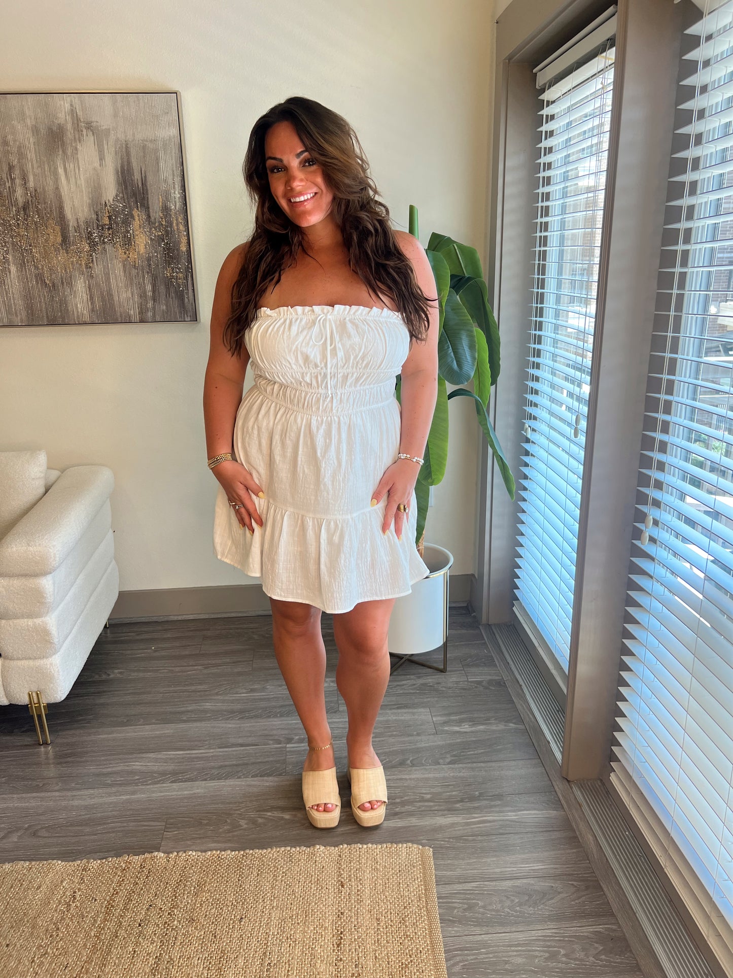 WHITE STRAPLESS MINI DRESS