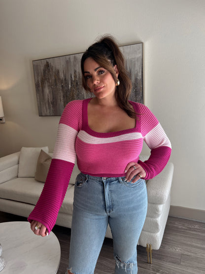PINK COLOR BLOCK SWEATER