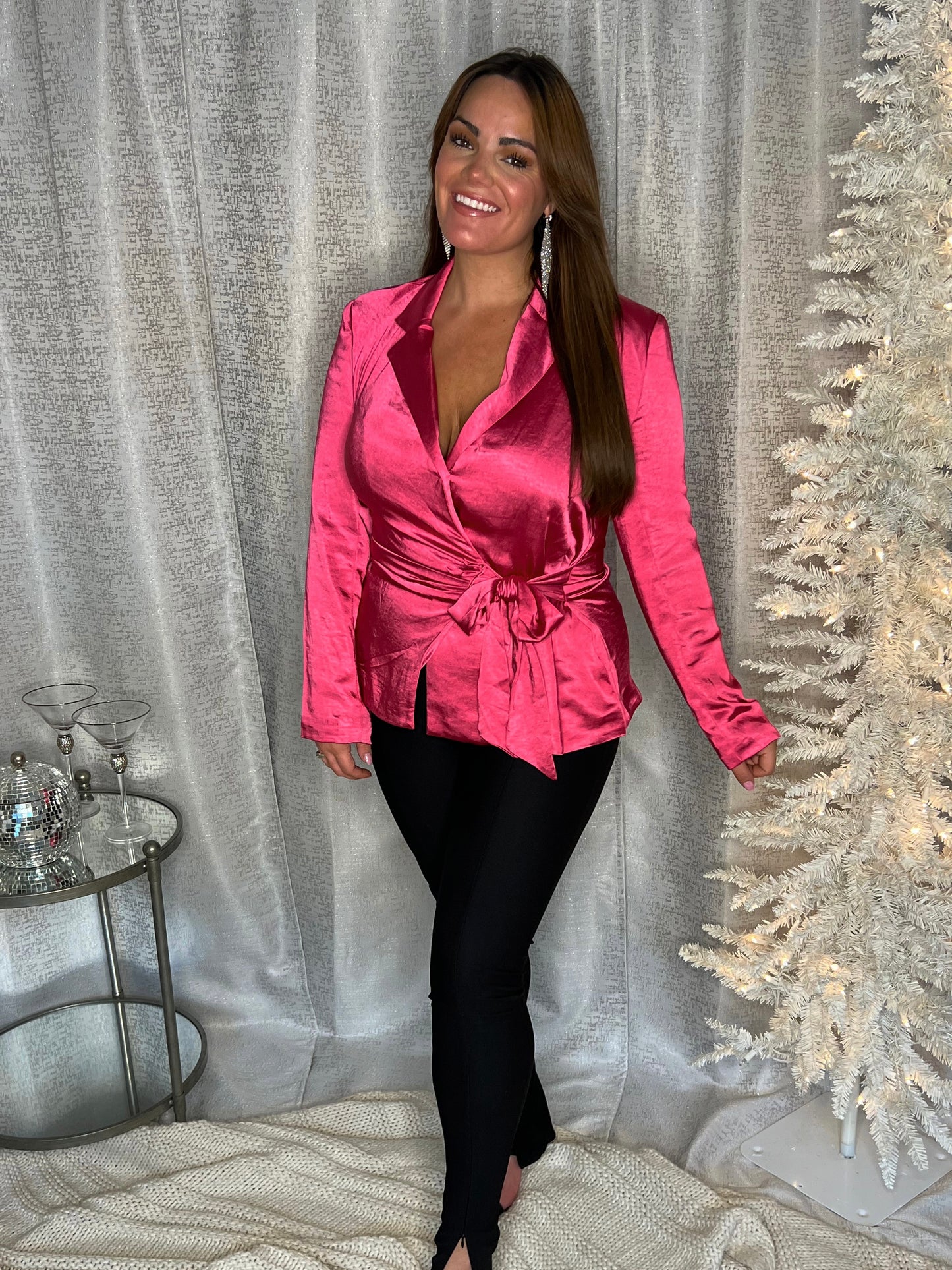 PINK SILK WRAP BLAZER TOP