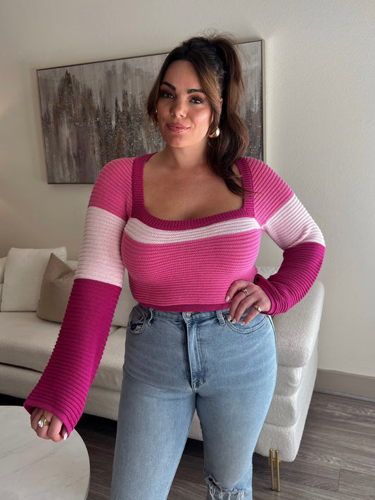 PINK COLOR BLOCK SWEATER