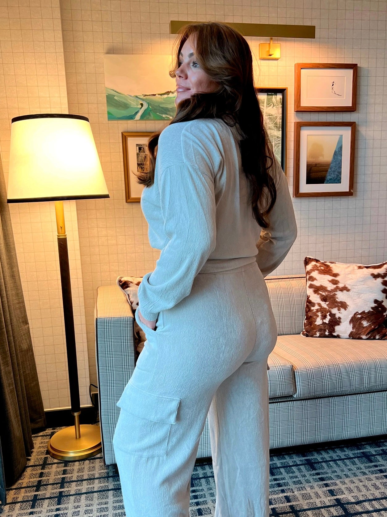 GREY CARGO PANTS & SWEATSHIRT SET