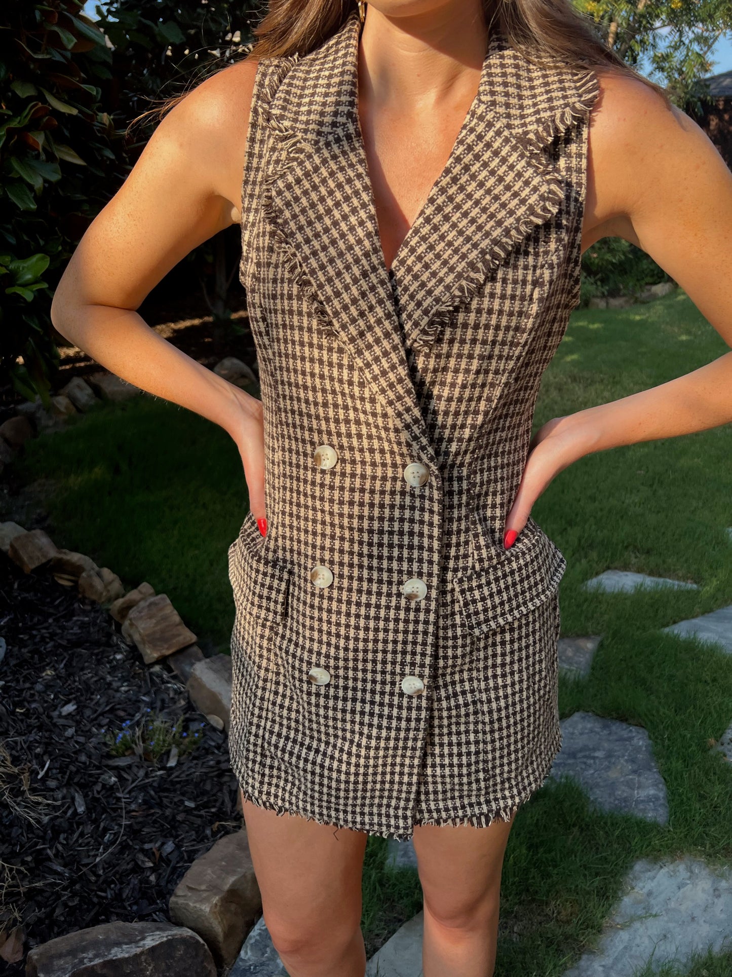 PLAID TWEED FRINGE DRESS