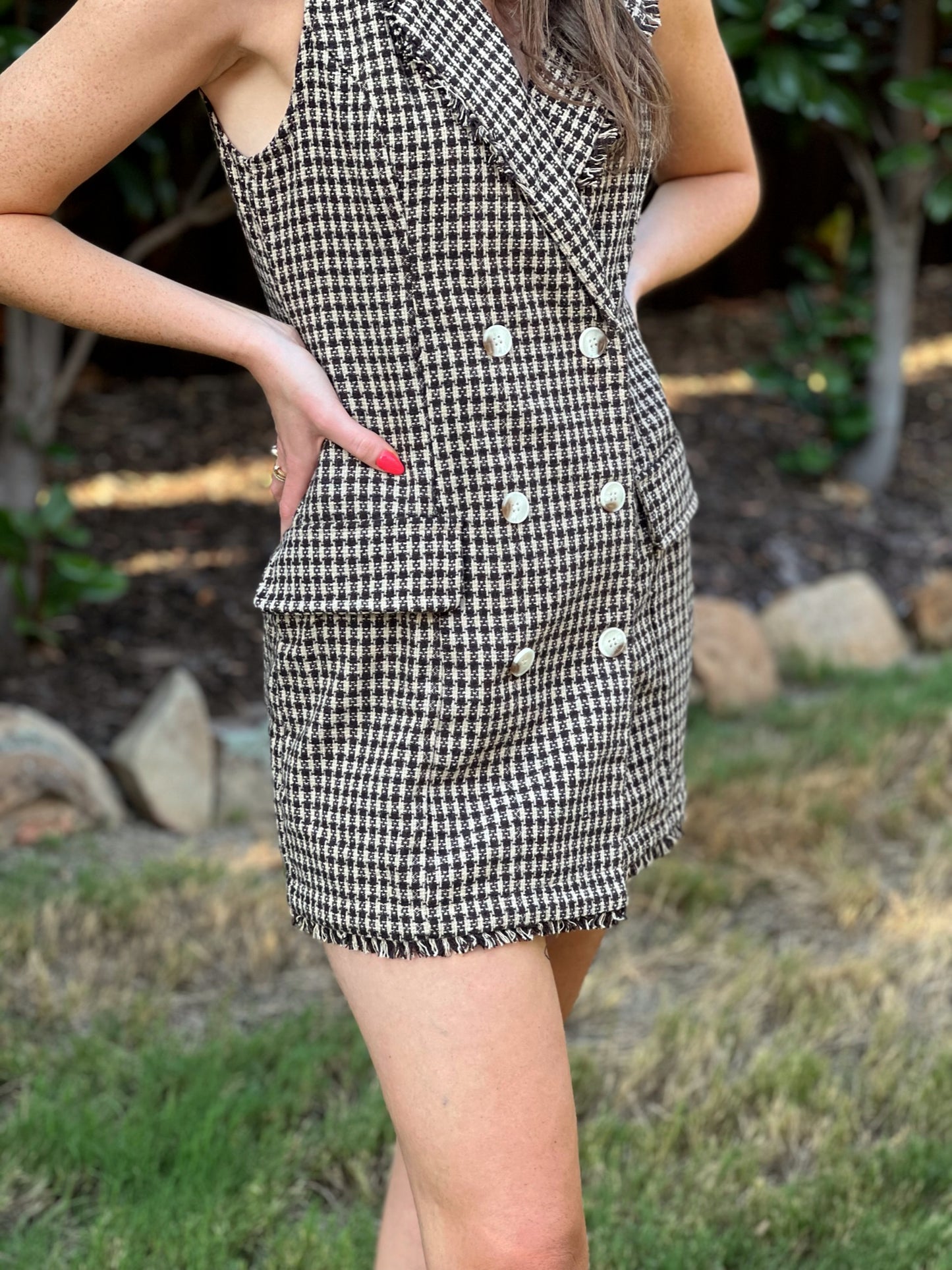 PLAID TWEED FRINGE DRESS