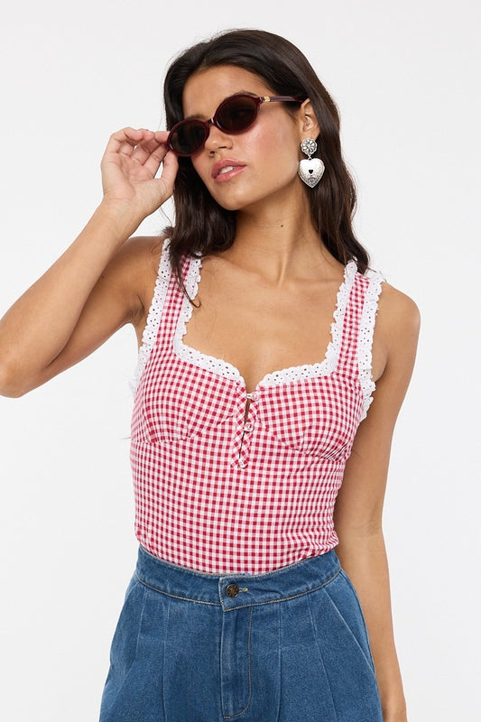 RED GINGHAM BODYSUIT