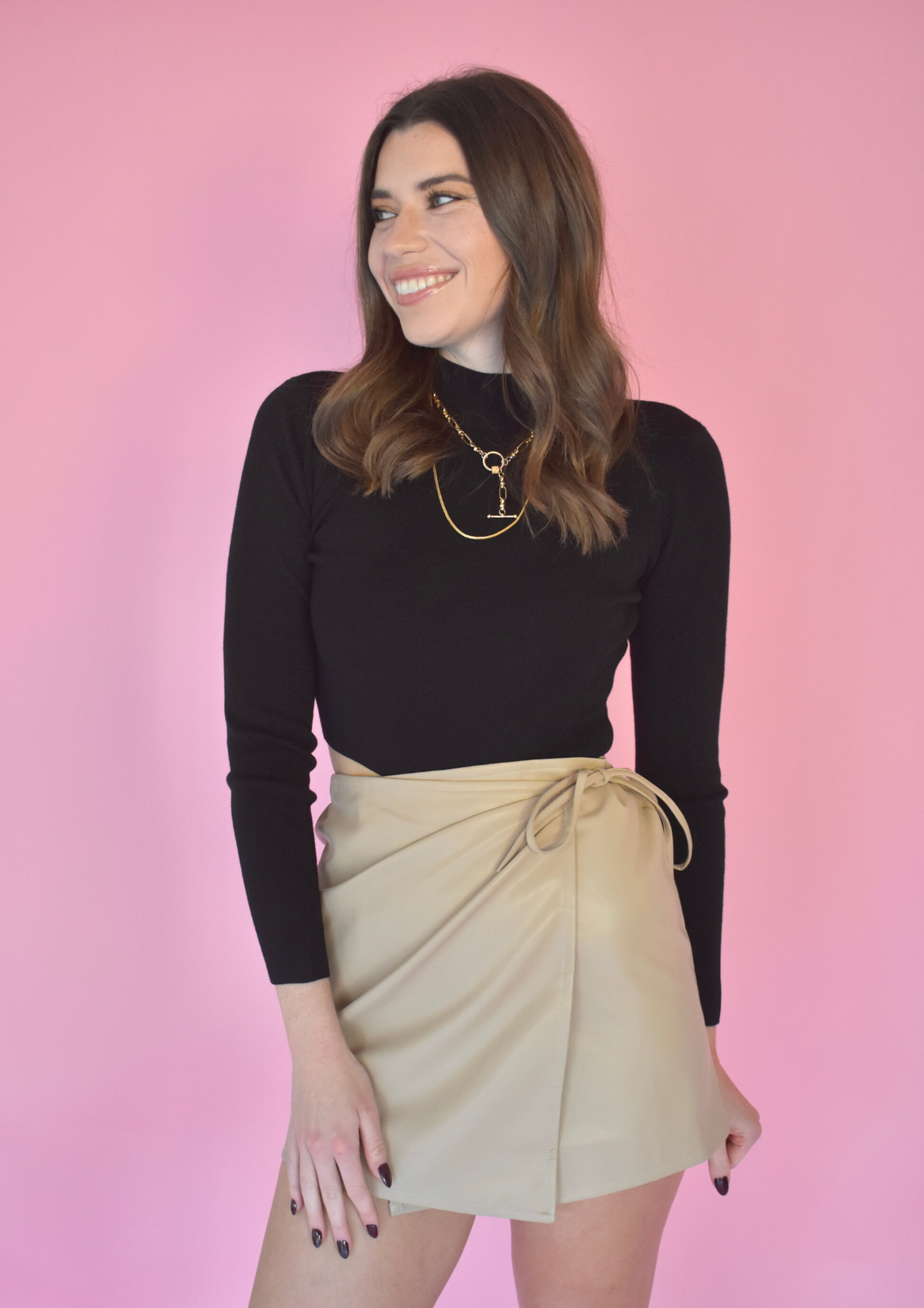 TAUPE WRAP LEATHER SKIRT