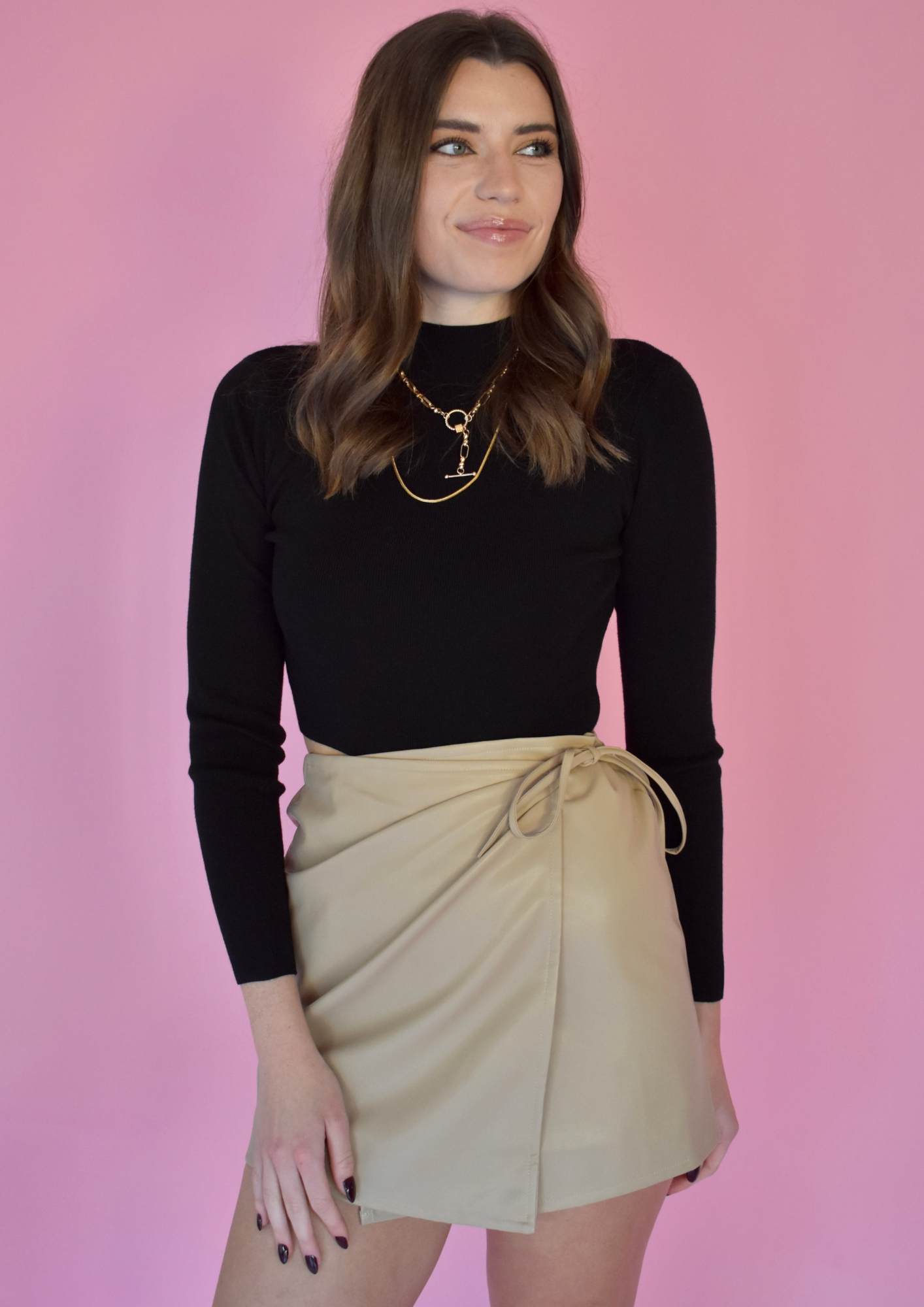TAUPE WRAP LEATHER SKIRT