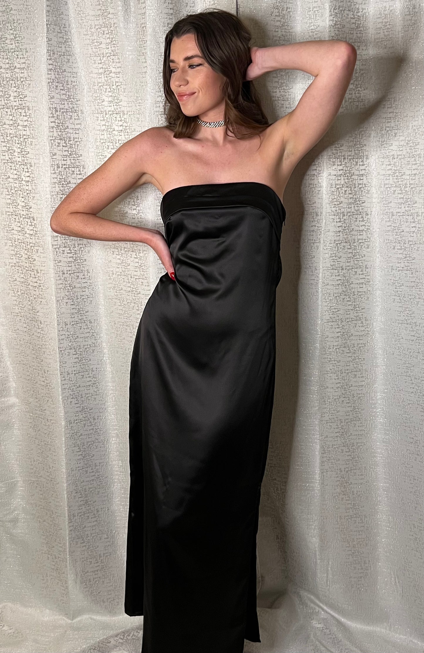 SATIN MAXI DRESS IN BLACK