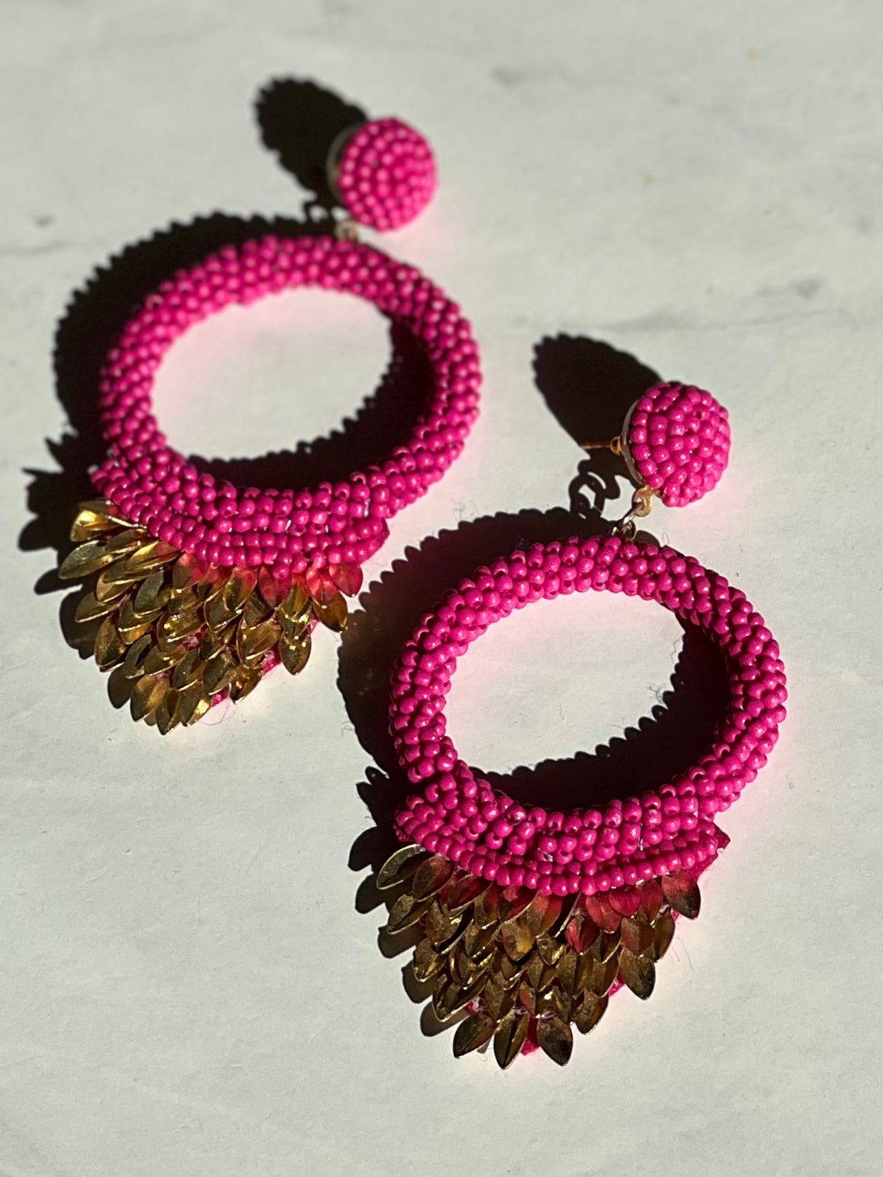 HOT PINK BEADED EARRINGS