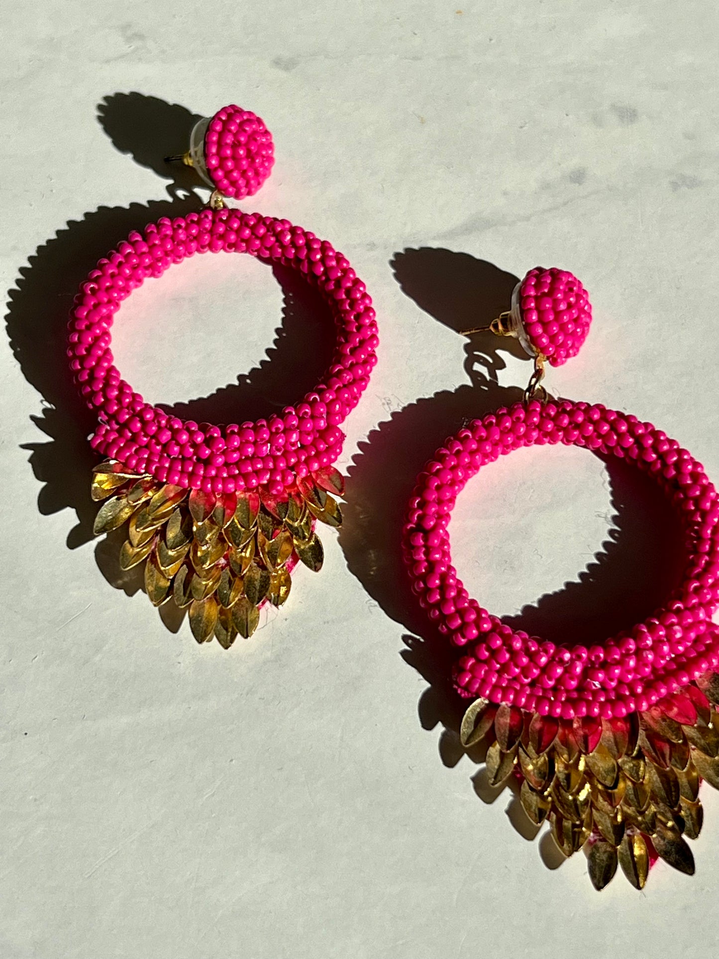 HOT PINK BEADED EARRINGS