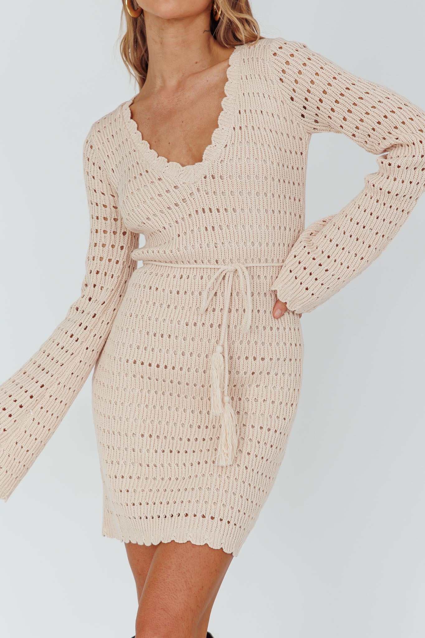 SAND CROCHET MINI DRESS