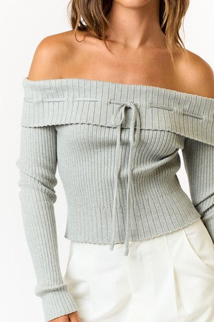 GRAY OFF THE SHOULDER SWEATER