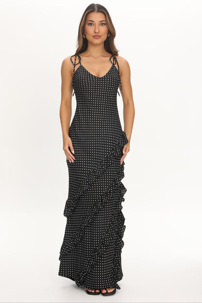 POLKA DOT RUFFLE MAXI DRESS