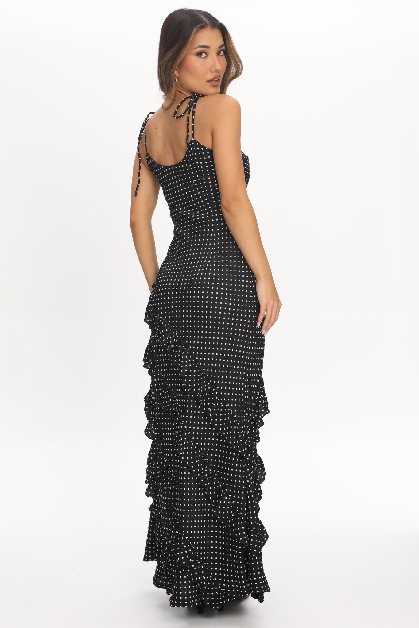 POLKA DOT RUFFLE MAXI DRESS
