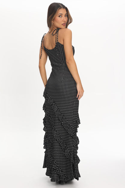 POLKA DOT RUFFLE MAXI DRESS