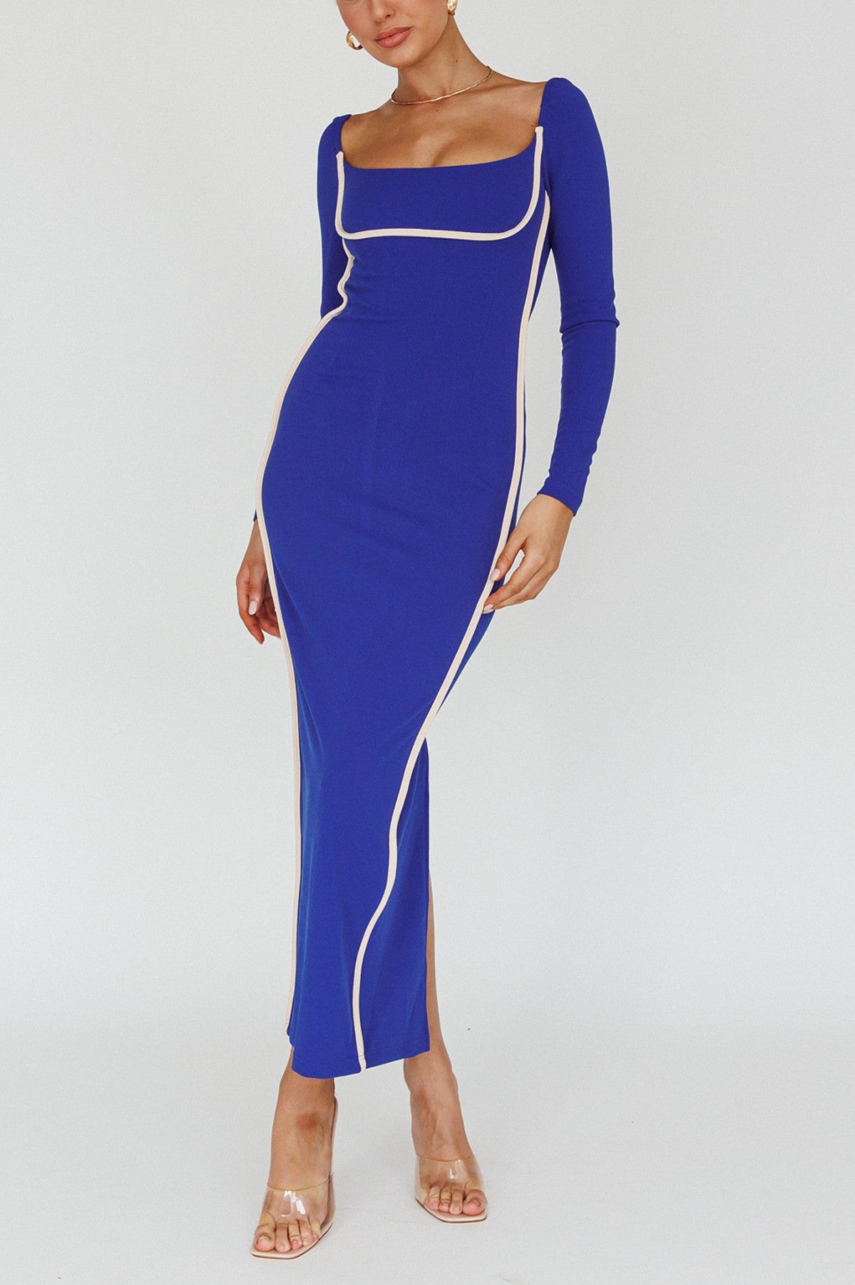 BLUE LONG SLEEVE MIDI DRESS