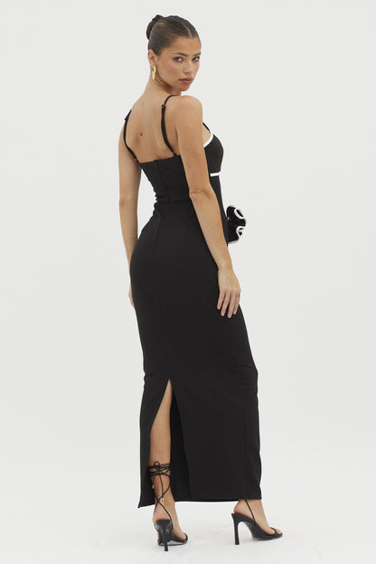 BLACK FLOWER MIDI DRESS