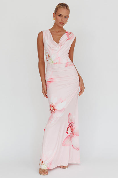 FLORAL COWL NECK MAXI DRESS