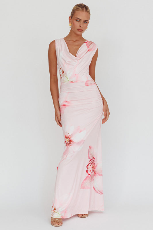 FLORAL COWL NECK MAXI DRESS