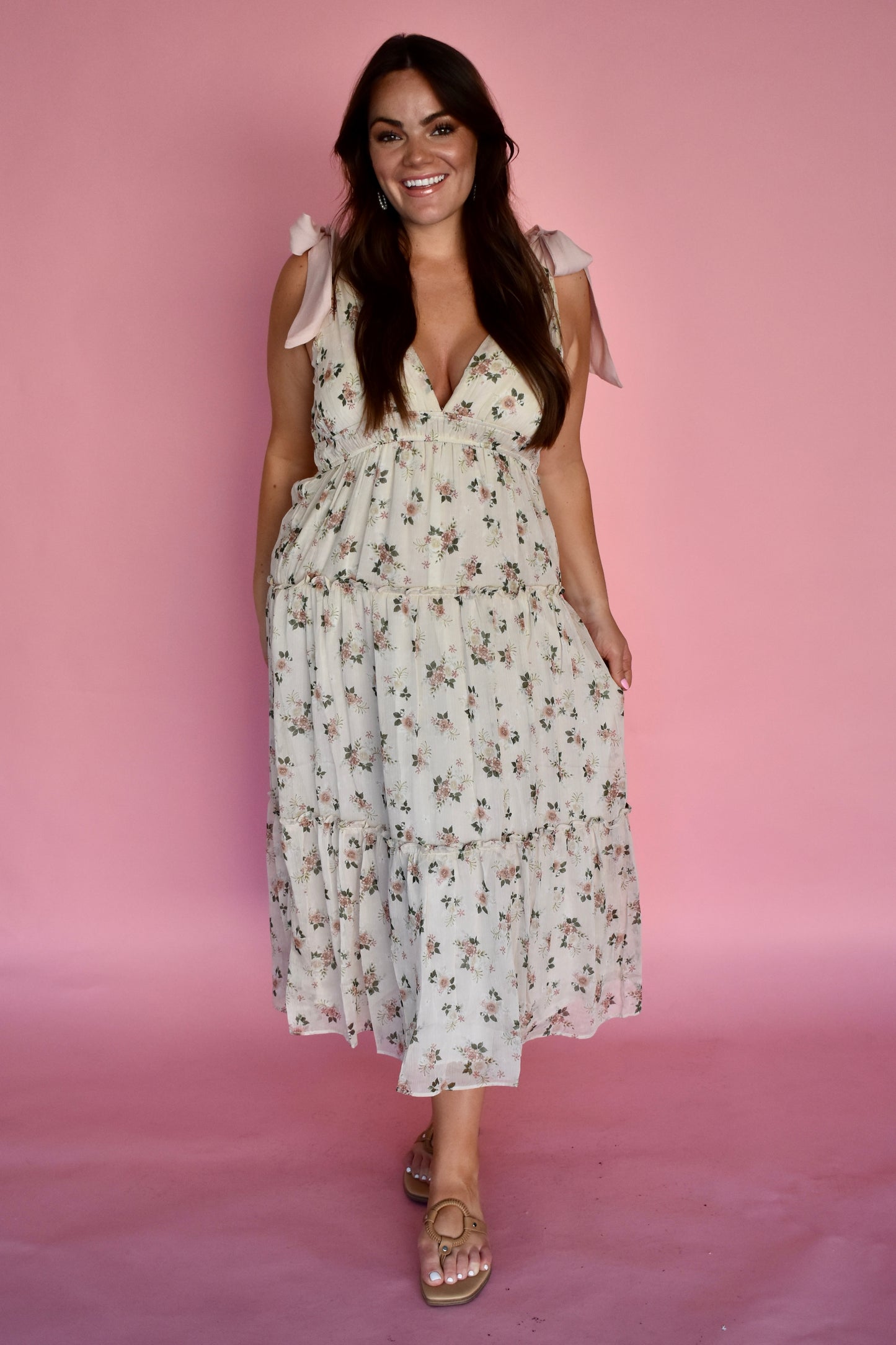 CREAM AND PINK FLORAL DRESS