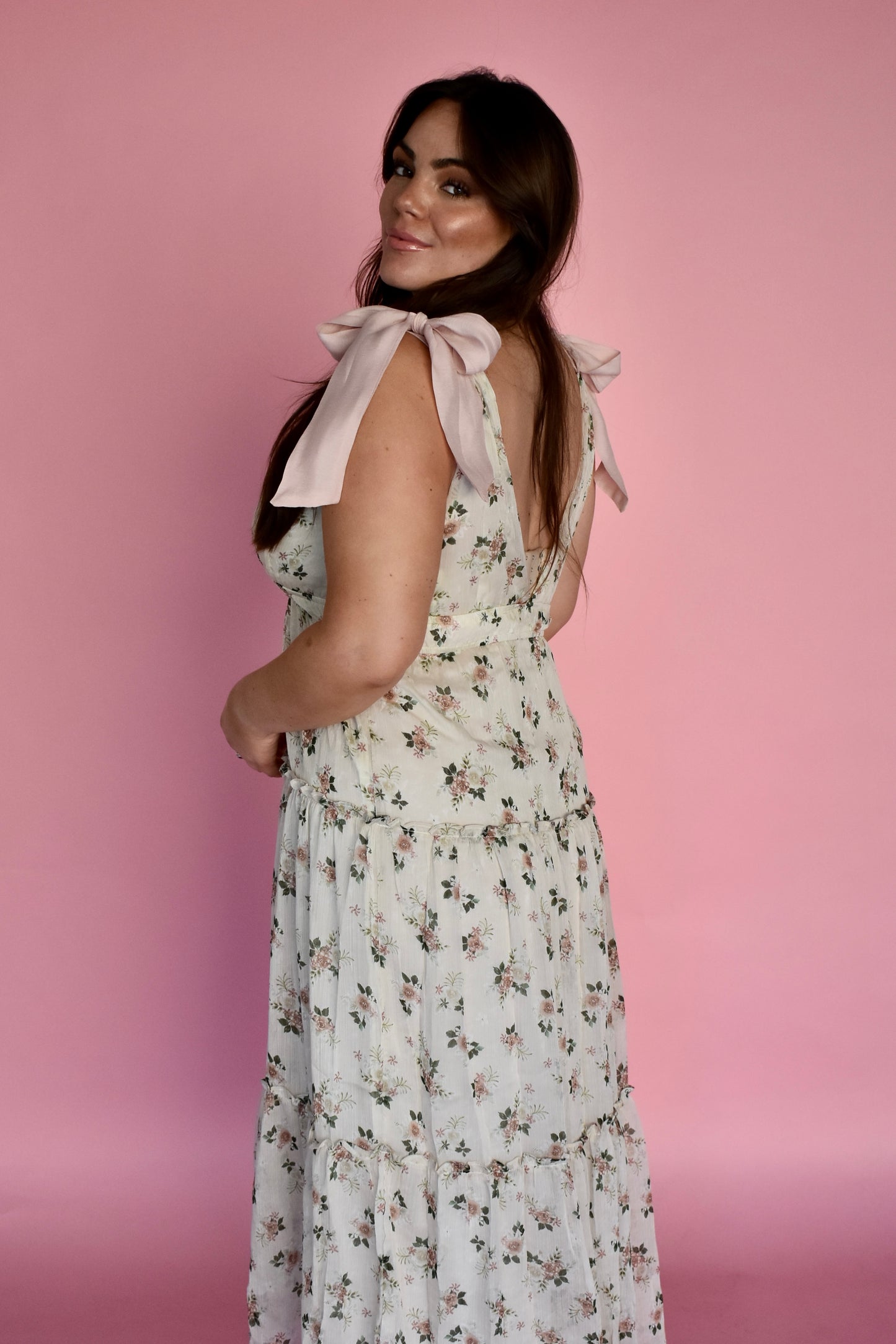 CREAM AND PINK FLORAL DRESS