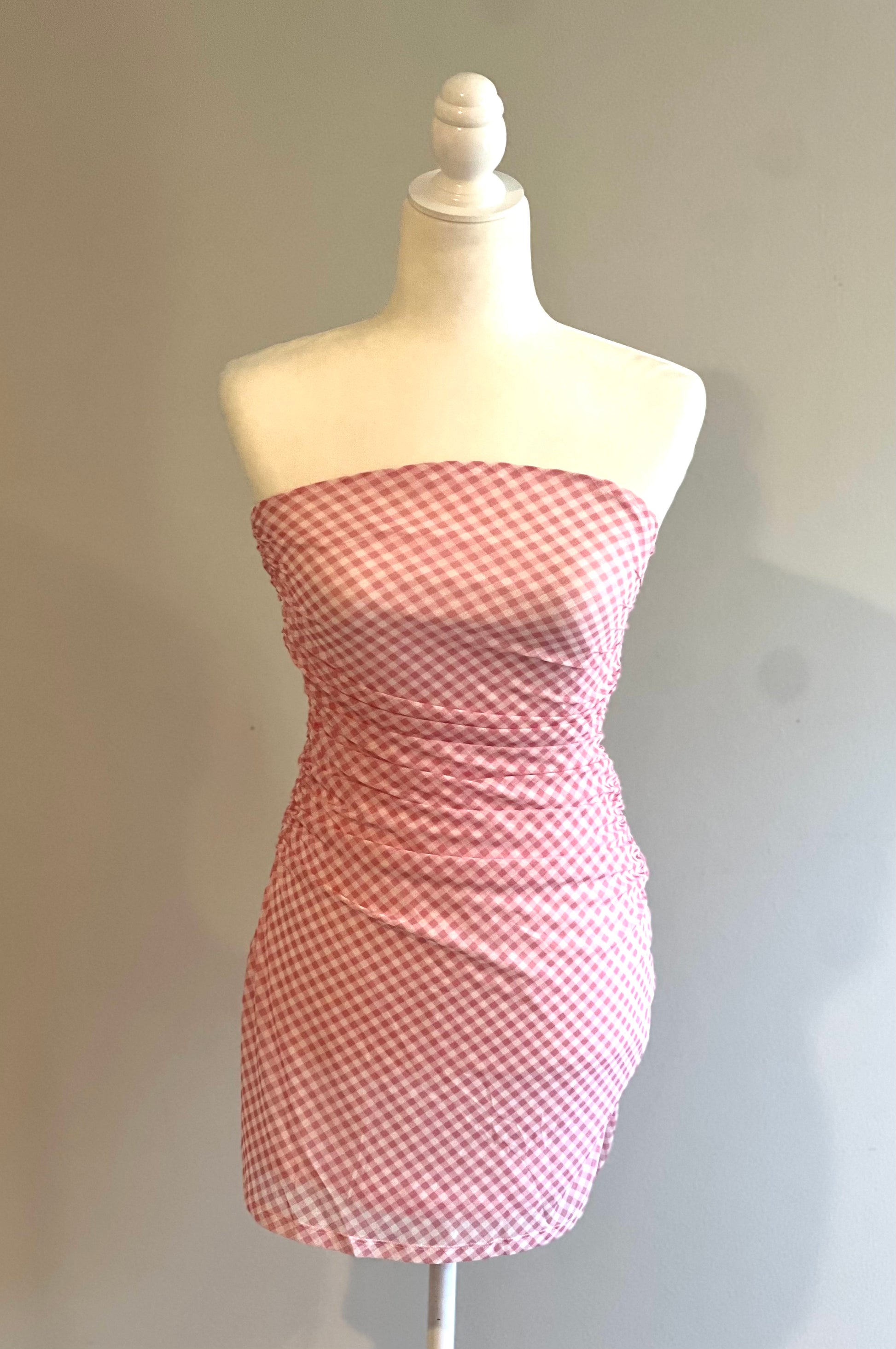 pink gingham mini dress PINK GINGHAM MINI DRESS