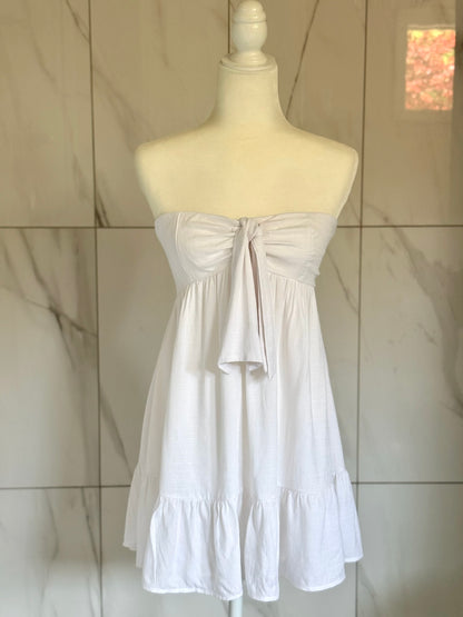WHITE FRONT TIE MINI DRESS